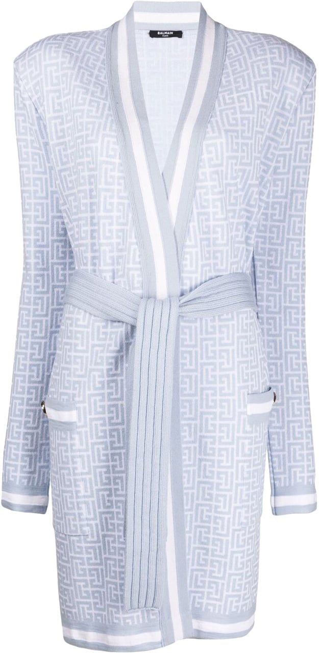 Balmain Long monogram jacquard cardigan Blauw