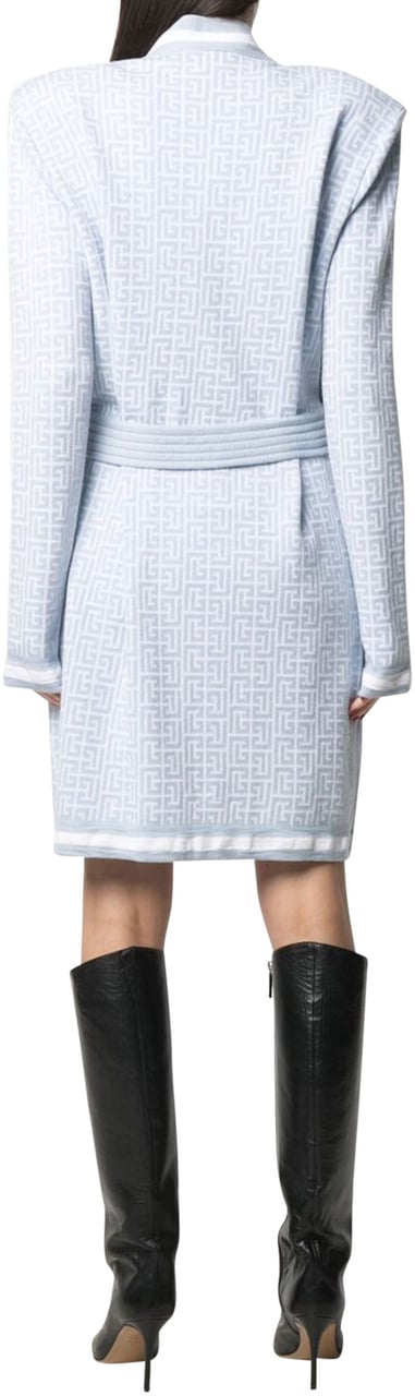 Balmain Long monogram jacquard cardigan Blauw
