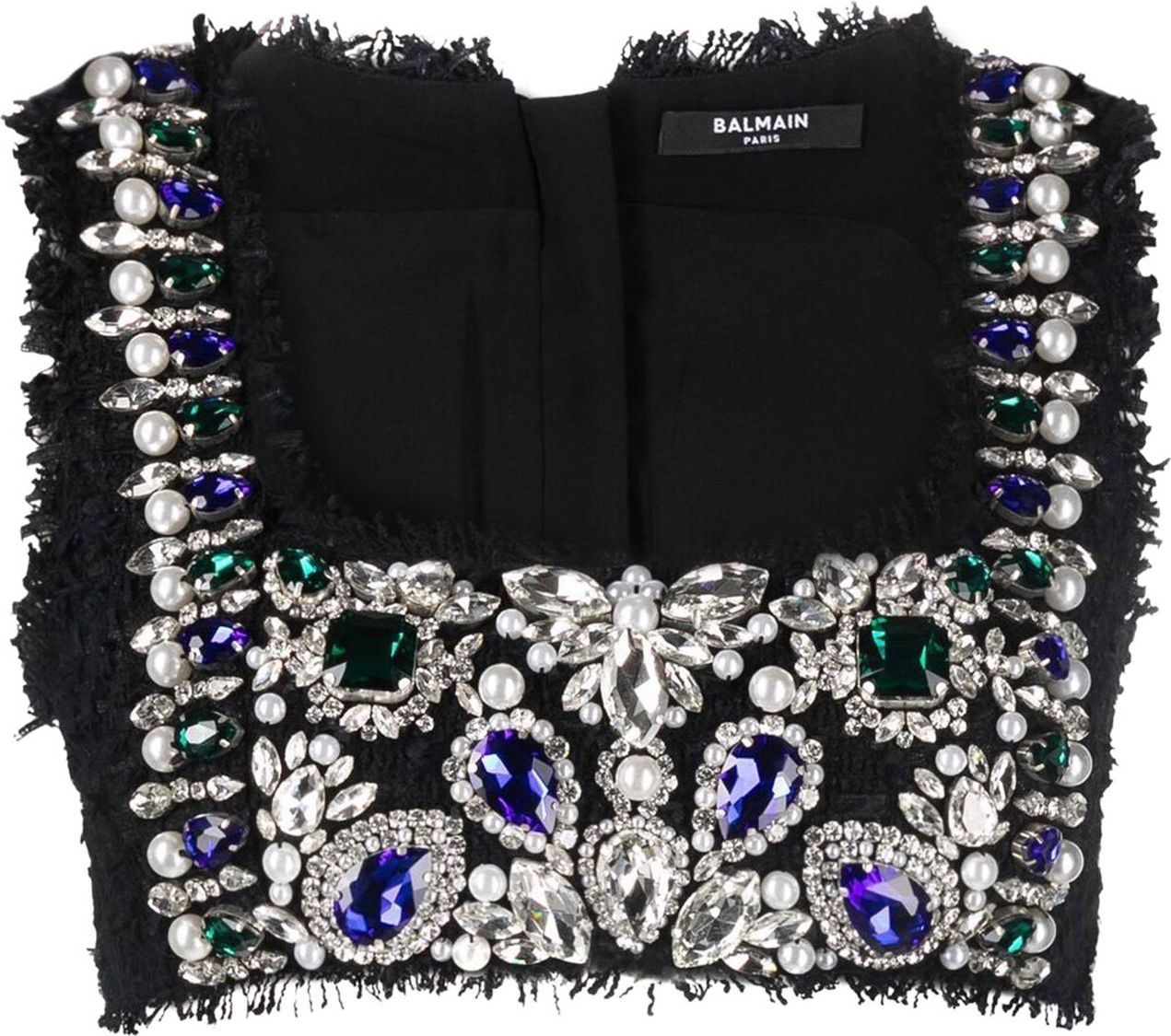 Balmain Jewel-embroidered cropped top Zwart
