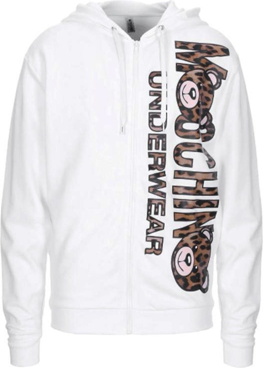 Moschino Moschino Underwear Leopard Logo Hooded Sweatshirt Wit