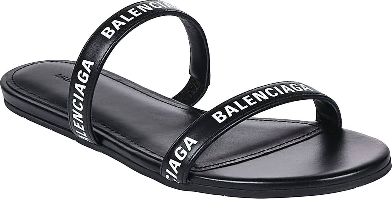 Balenciaga Balenciaga Logo Leather Sandals Zwart