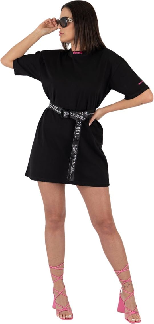 Quotrell Miami T-shirt Dress | Black / Fuchsia Zwart