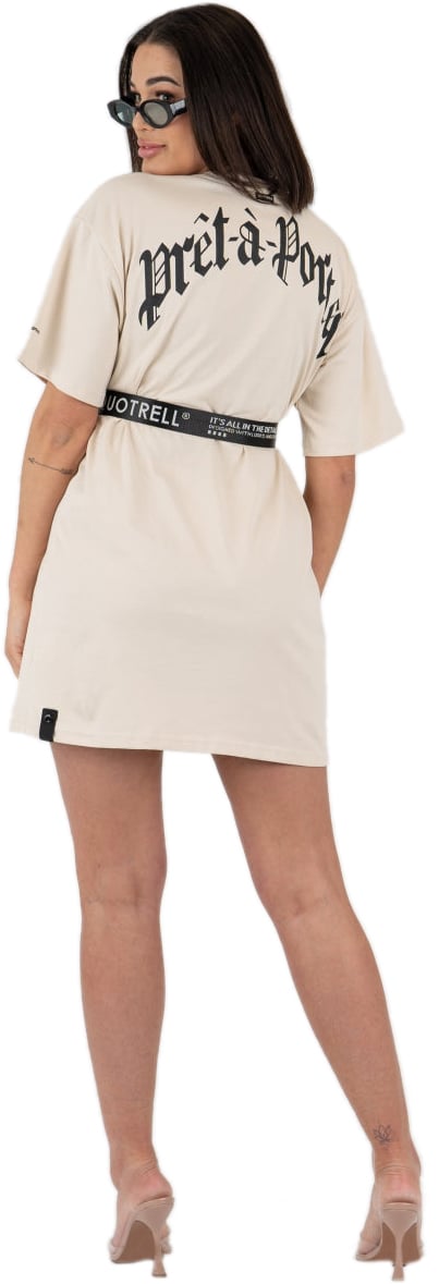 Quotrell Miami T-shirt Dress | Sand / Black Beige