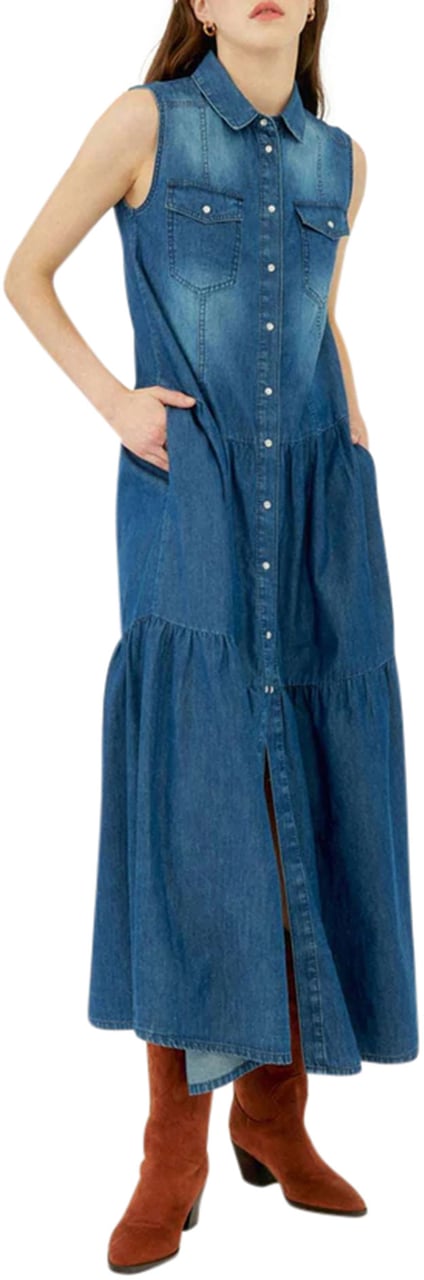 Silvian Heach Long dress denim nocturner Blauw