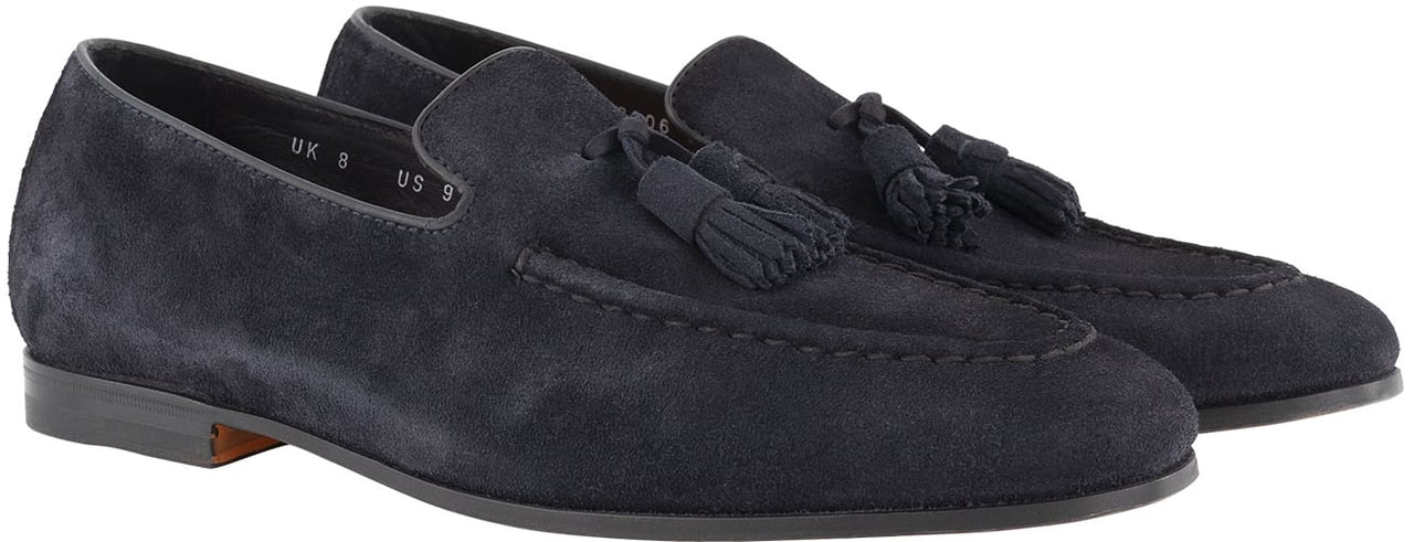 Santoni Suède Carlos Tassel Loafer Blauw