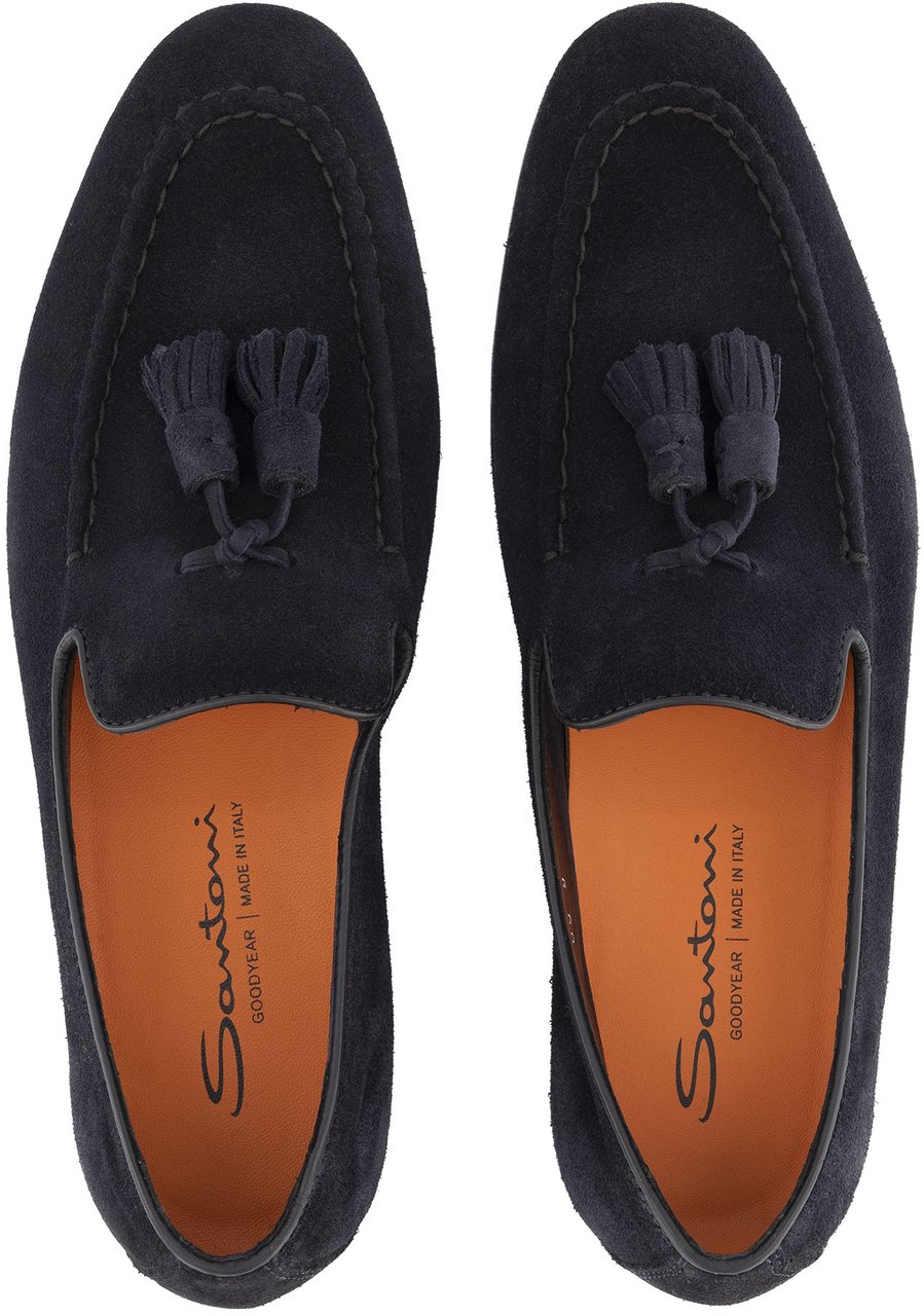 Santoni Suède Carlos Tassel Loafer Blauw