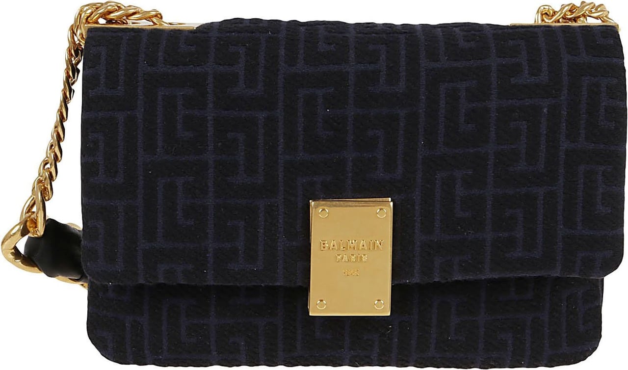 Balmain Soft Bag Small-Monogram Jacquard Blauw