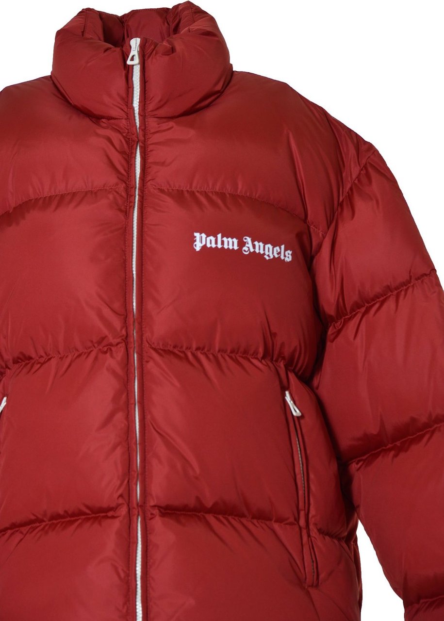 Palm Angels logo-trim padded short jacket Rood