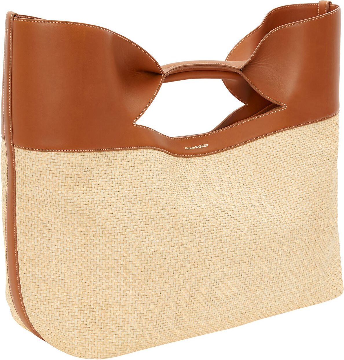 Alexander McQueen The Bow straw-woven tote bag Beige
