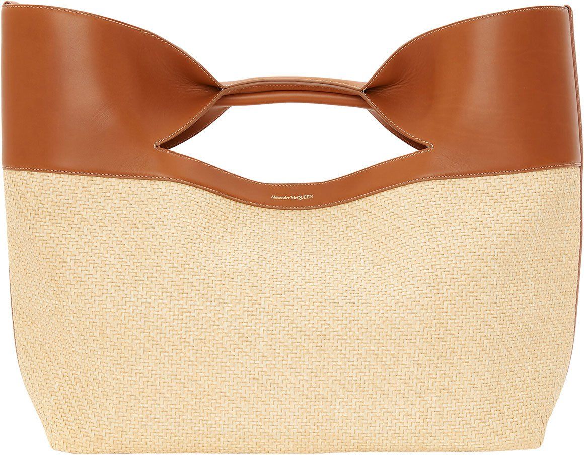 Alexander McQueen The Bow straw-woven tote bag Beige