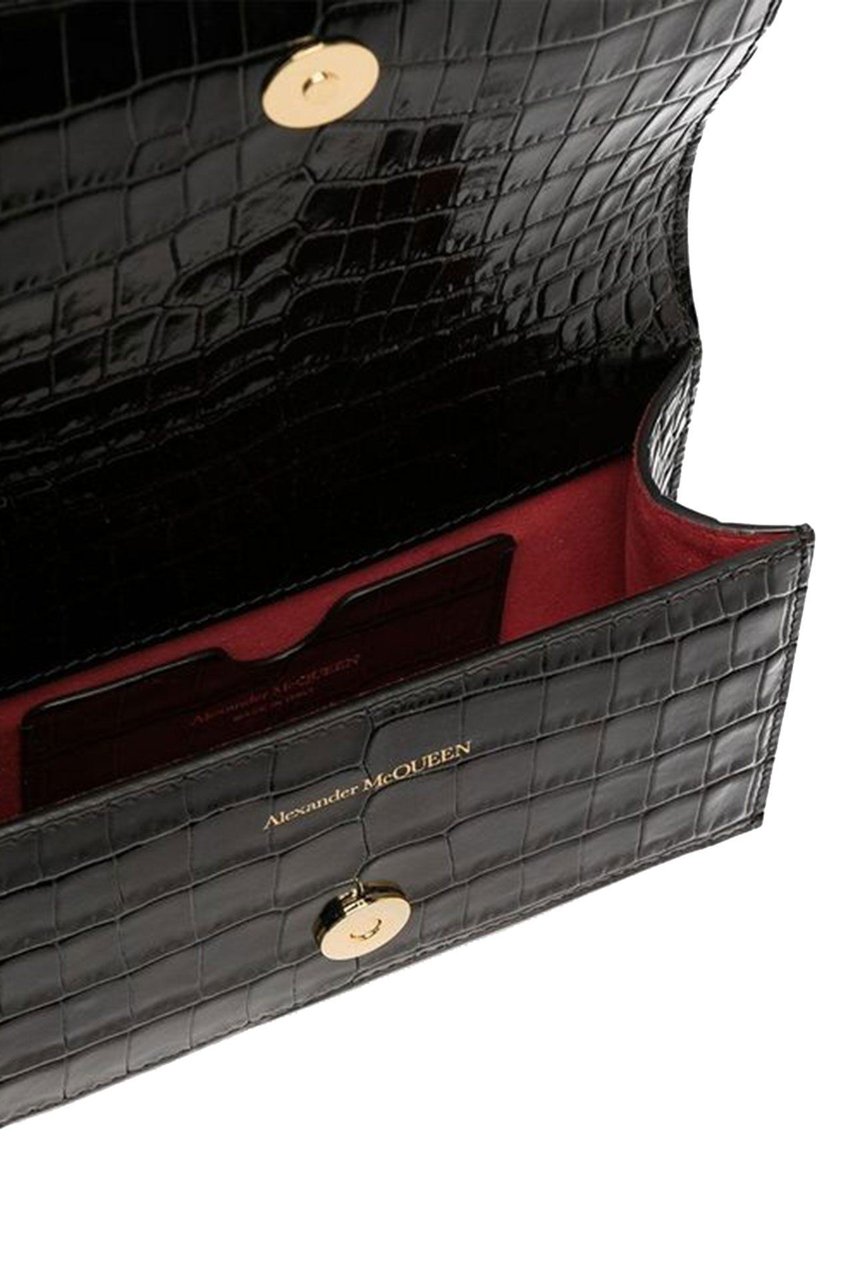 Alexander McQueen Jewelled crocodile-effect satchel Zwart