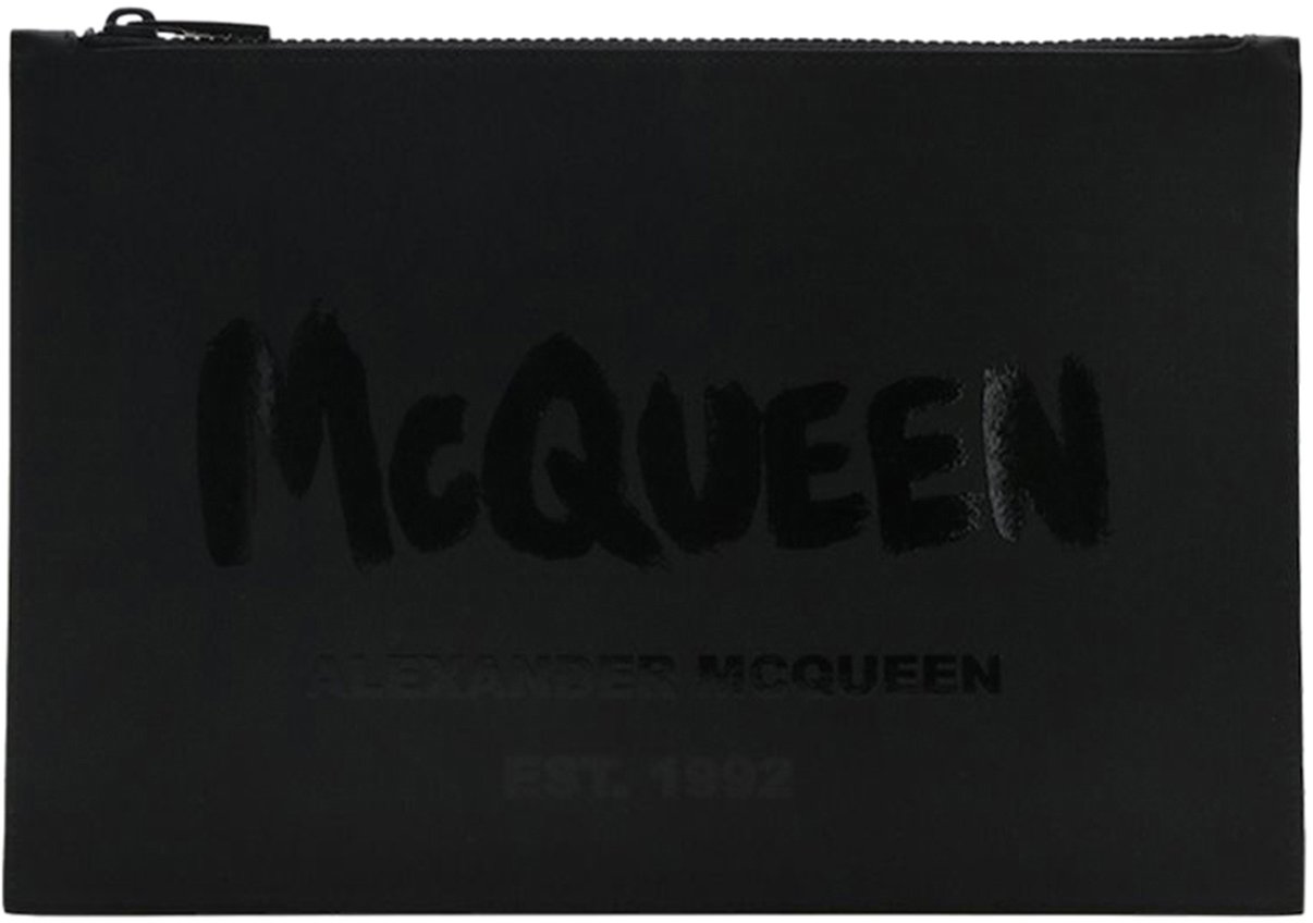 Alexander McQueen logo-print flat-zip pouch Zwart