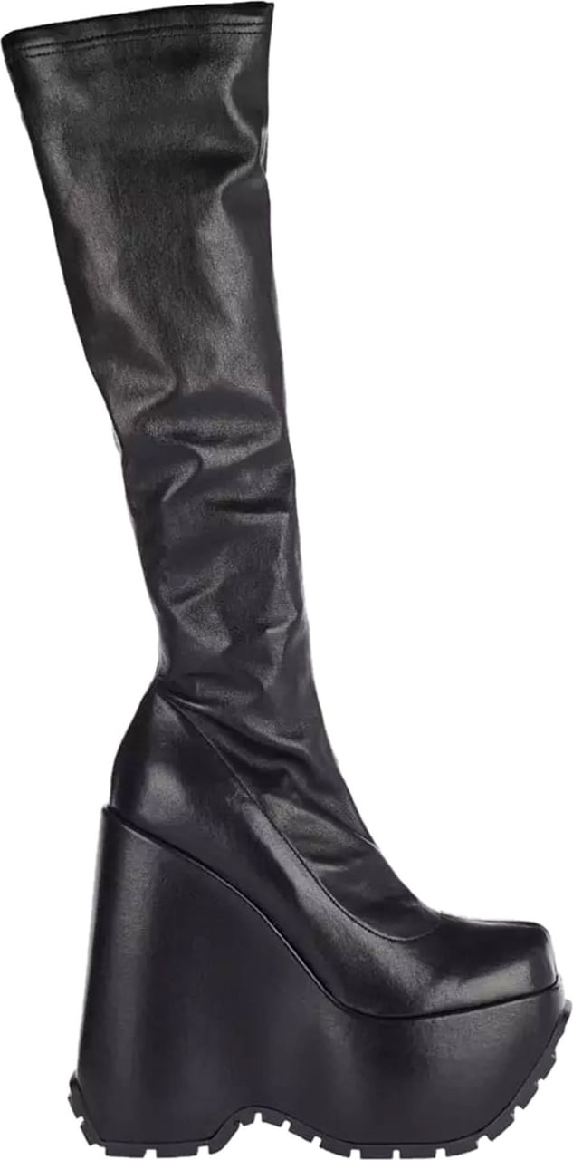 Versace Triplatform knee-high leather boots Zwart