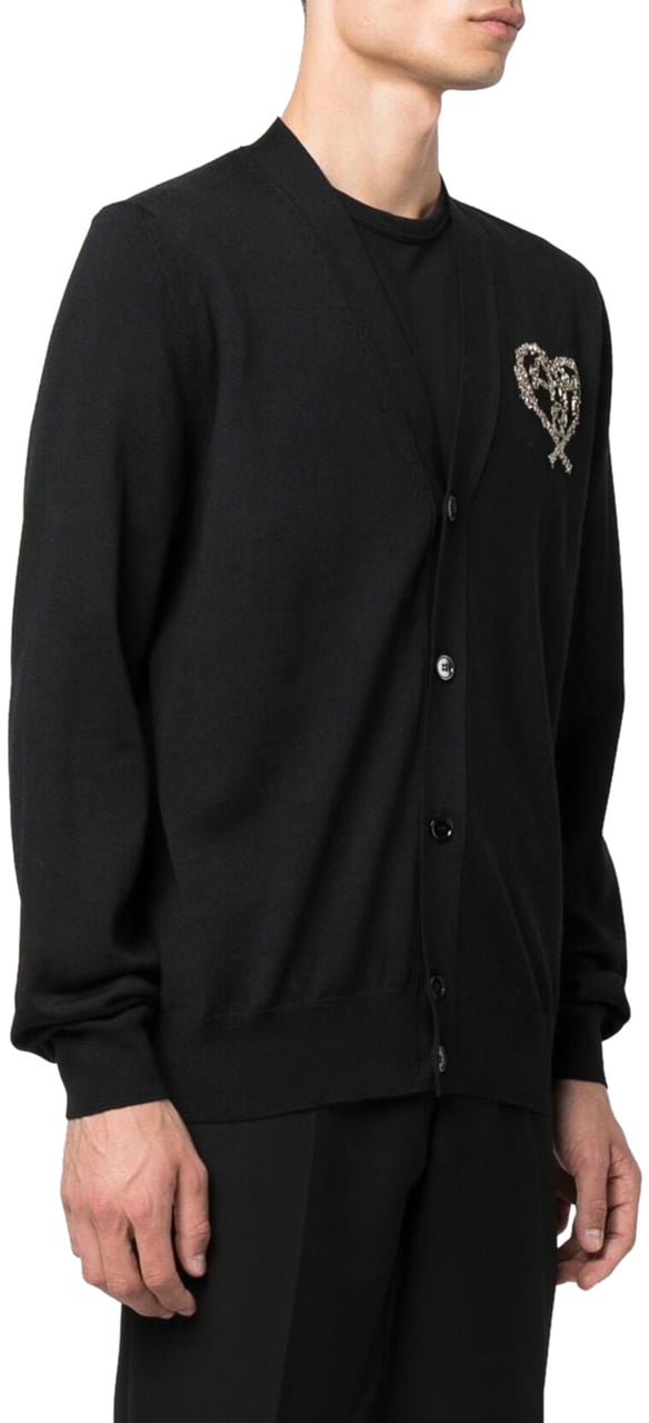 Alexander McQueen heart-embroidered wool cardigan Zwart