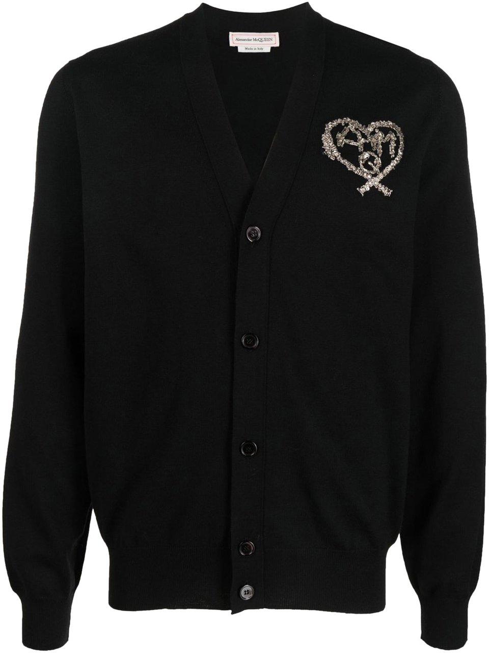 Alexander McQueen heart-embroidered wool cardigan Zwart