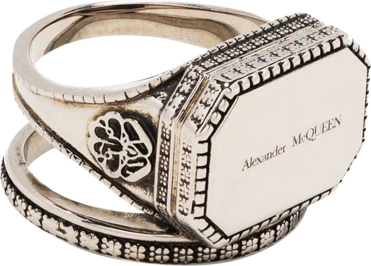 Alexander McQueen engraved logo signet ring Metallic