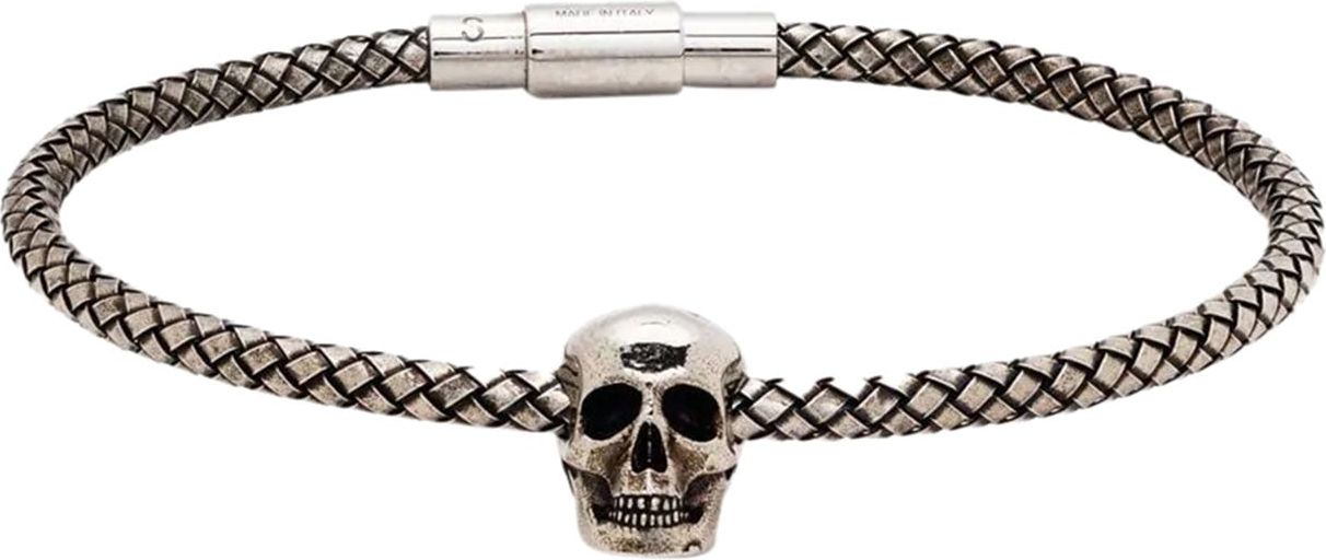 Alexander McQueen skull-charm woven bracelet Metallic