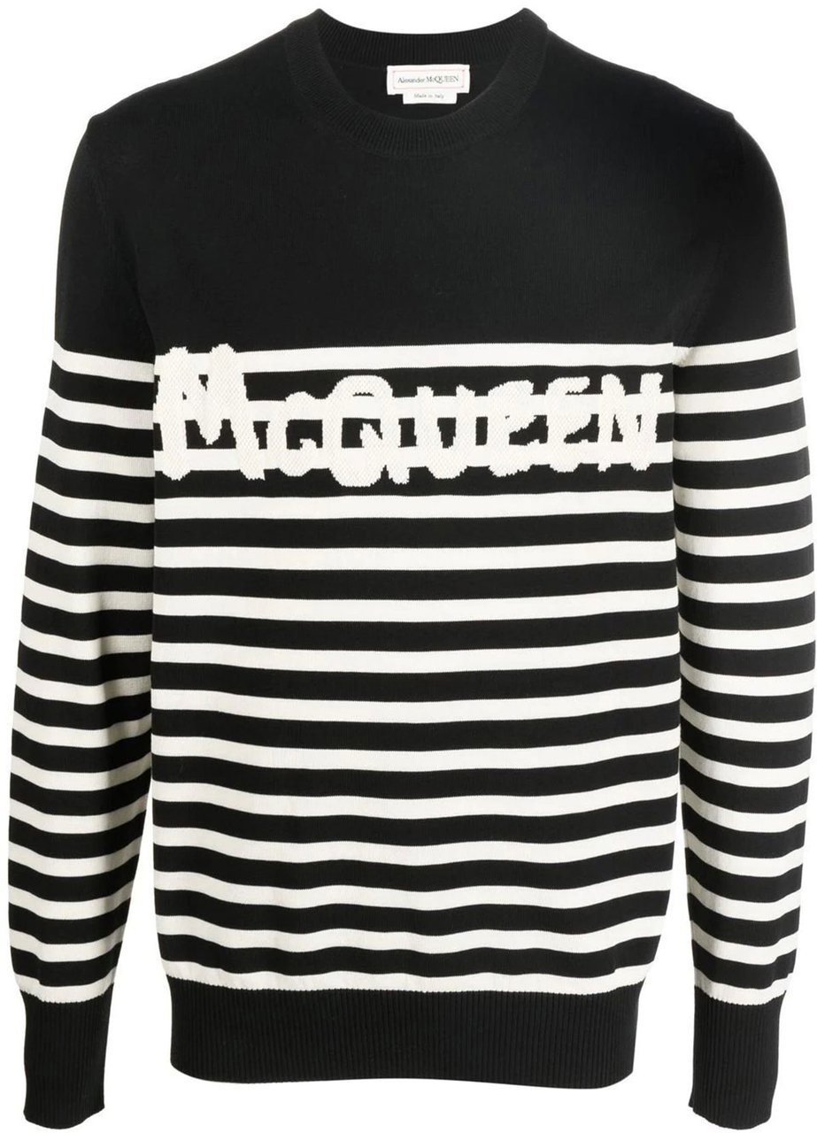 Alexander McQueen logo-knit striped cotton jumper Divers