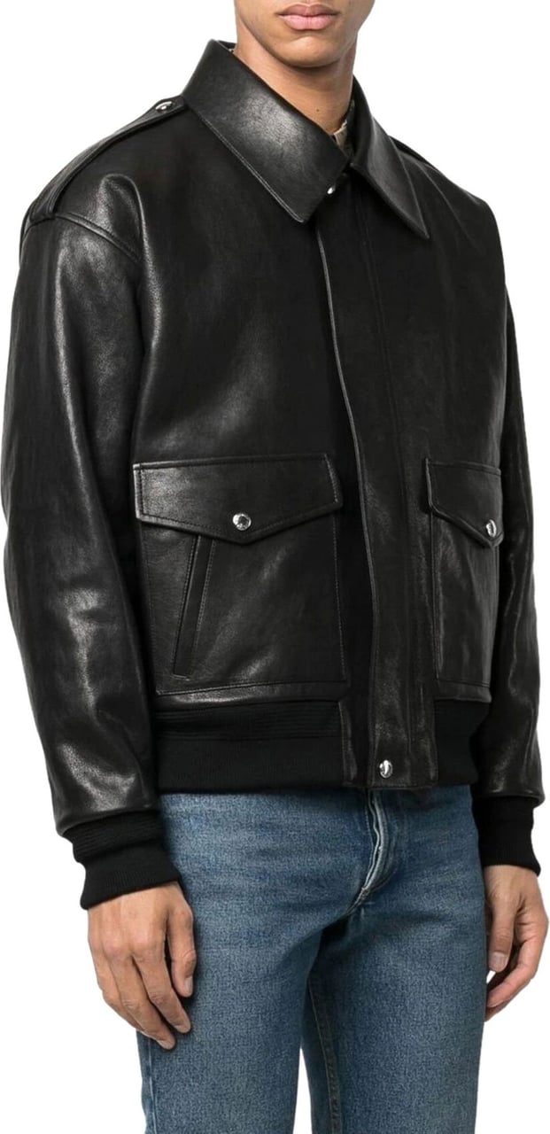 Alexander McQueen pouch-pocket leather bomber jacket Zwart