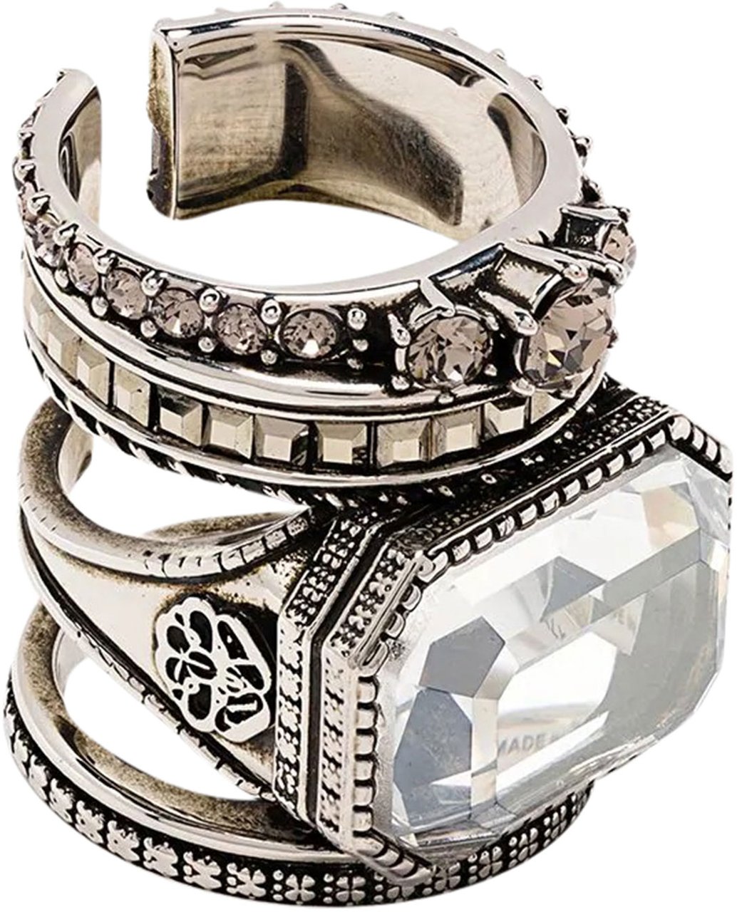 Alexander McQueen crystal-embellished stackable ring Metallic