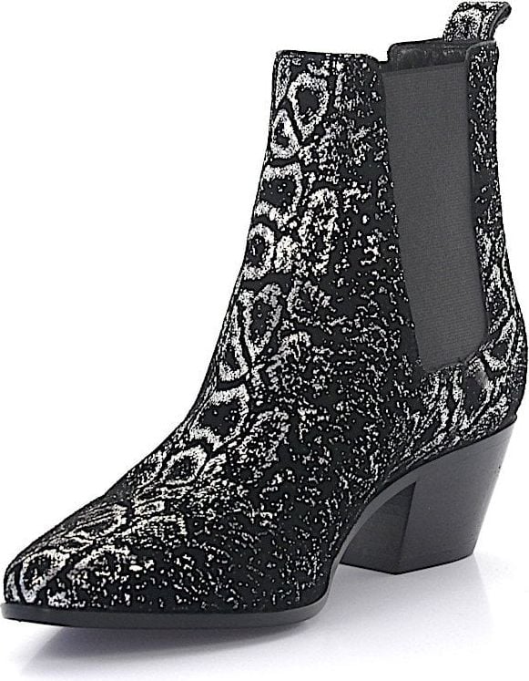 Saint Laurent Women Ankle Boots Calfskin Suede Glitter Black Silver - Matisse Grijs