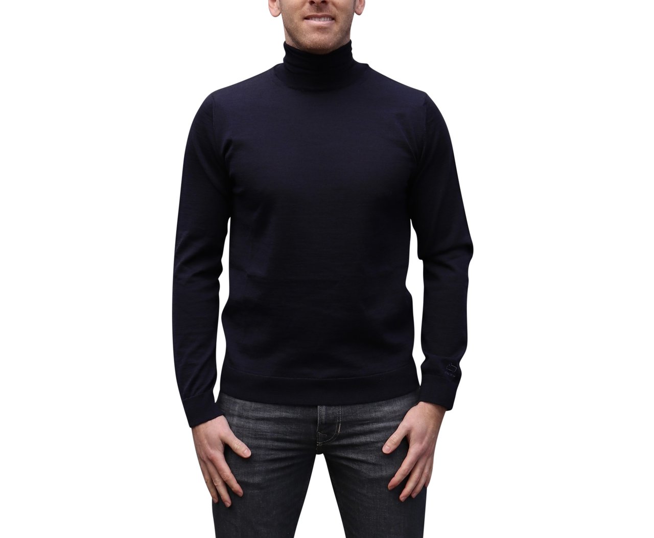 Woolrich Merinos Logo Turtleneck Dark Blue Blauw