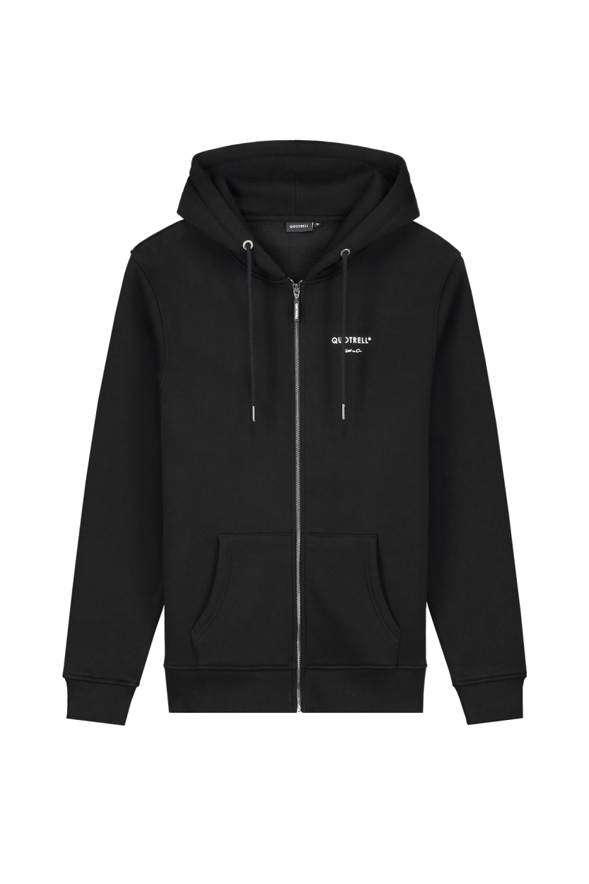 Quotrell Brooklyn Zip Hoodie | Black / White Zwart