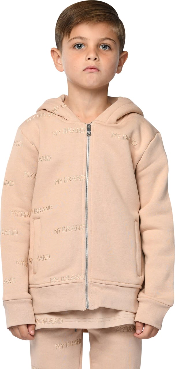 My Brand all over embroidery zipper hoodie Beige
