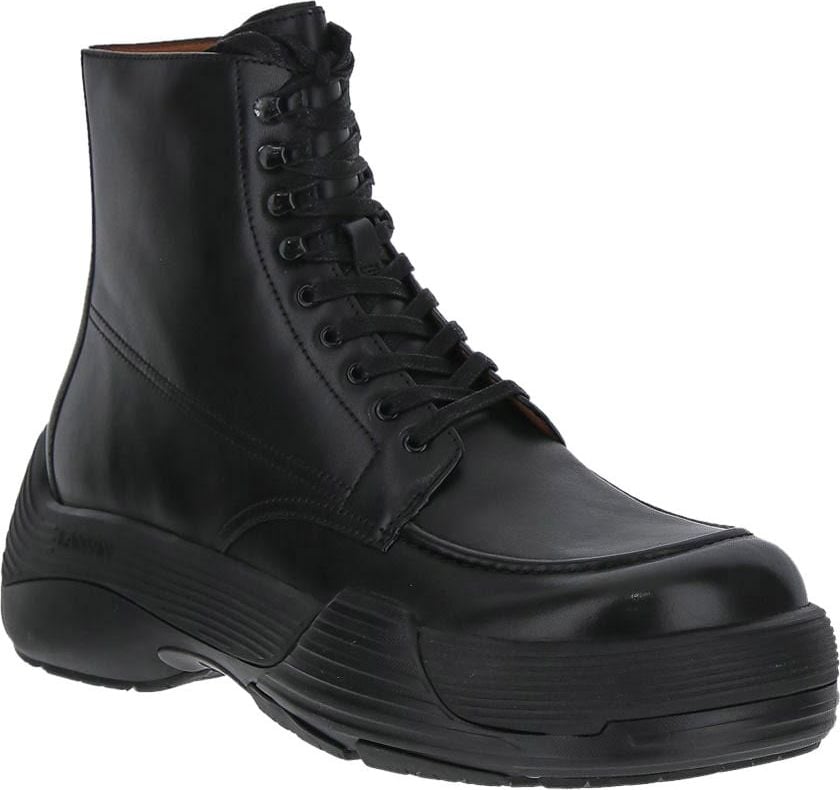 Lanvin Flash-X Bold Leather Lace-up Boots Zwart