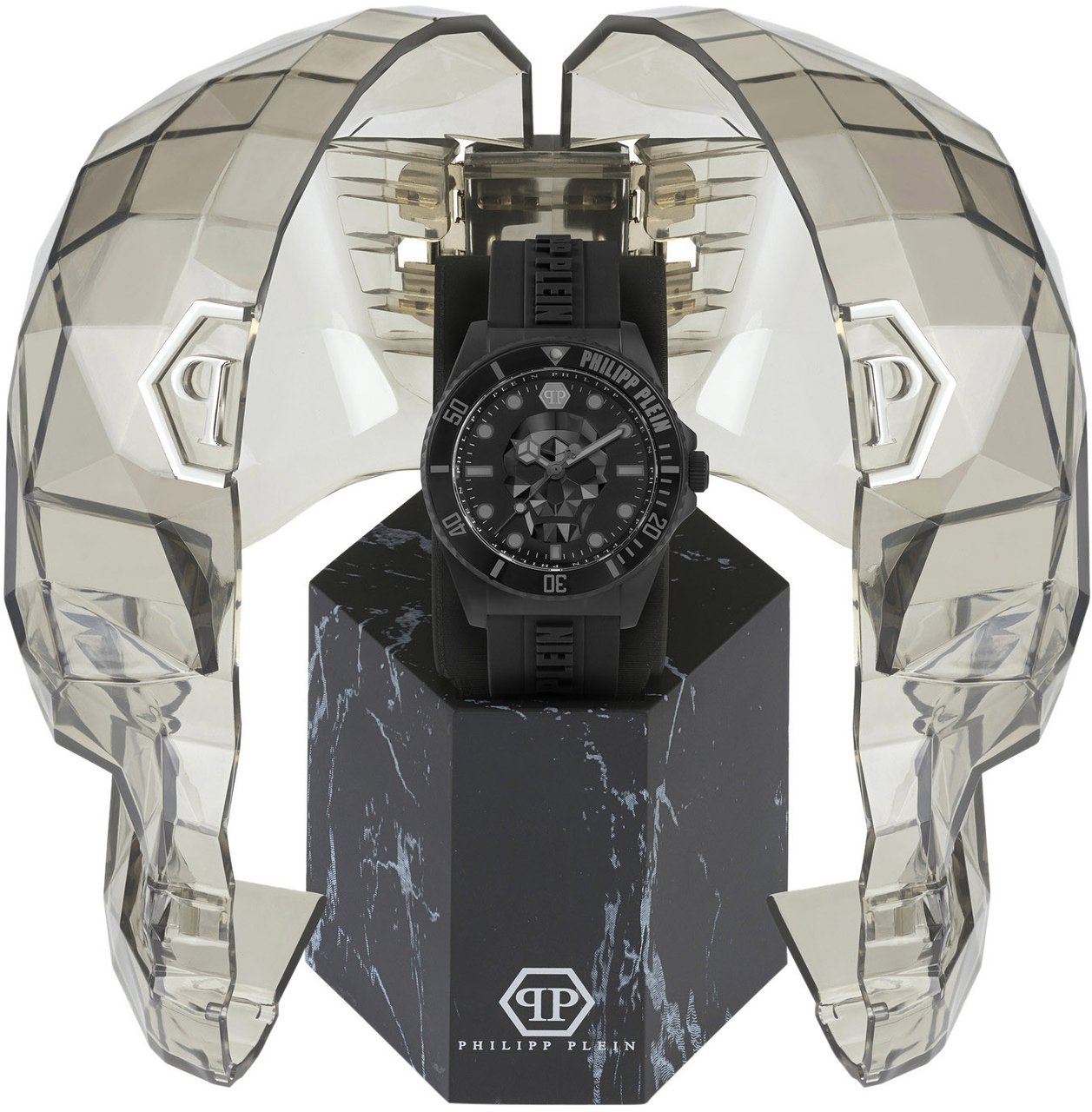 Philipp Plein PWOAA0422 The Skull Diver horloge 44 mm Zwart