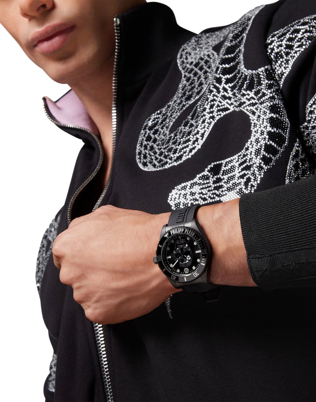 Philipp Plein PWOAA0422 The Skull Diver horloge 44 mm Zwart