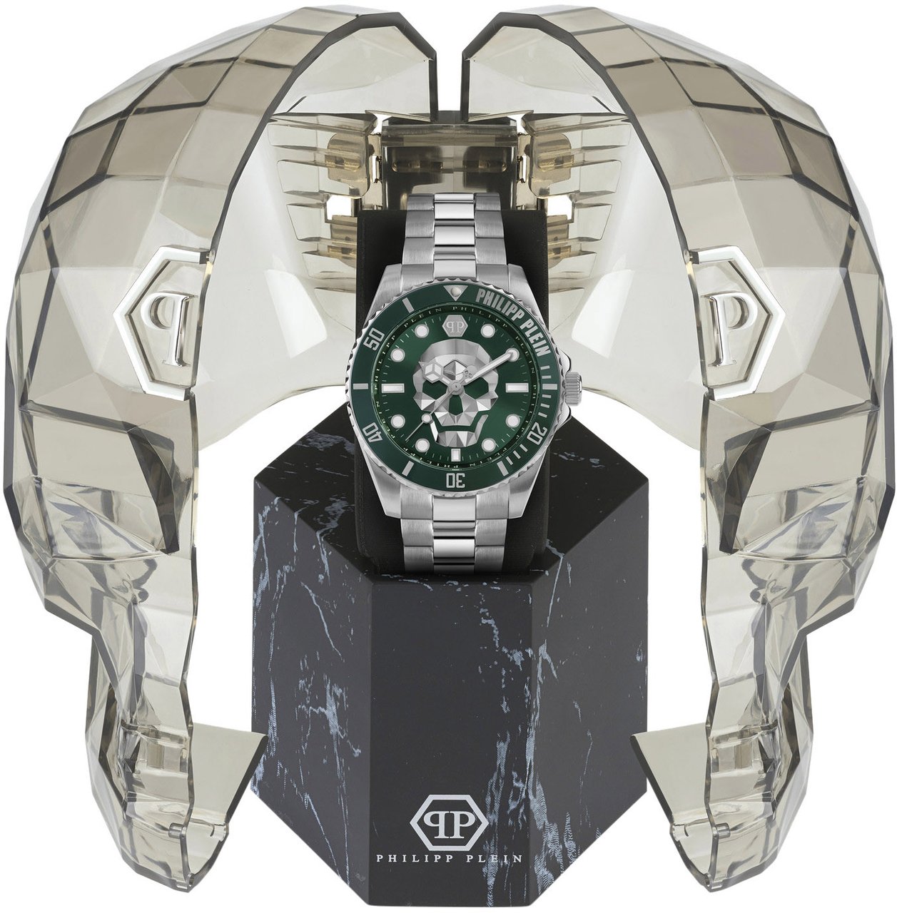 Philipp Plein PWOAA0622 The Skull Diver horloge 44 mm Groen