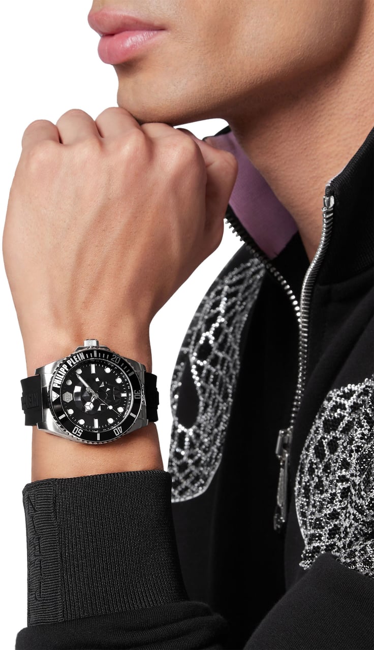 Philipp Plein PWOAA0122 The Skull Diver horloge 44 mm Zwart
