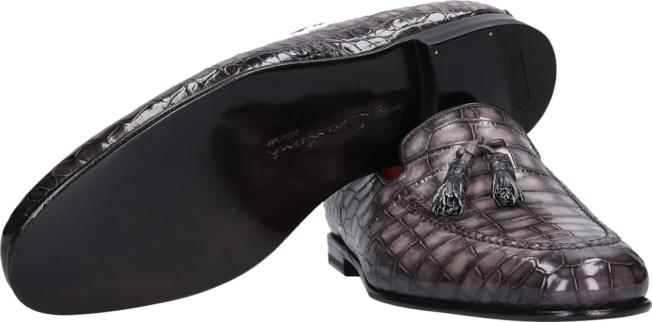Santoni Loafers Crocodile Leather Toscanini Grijs
