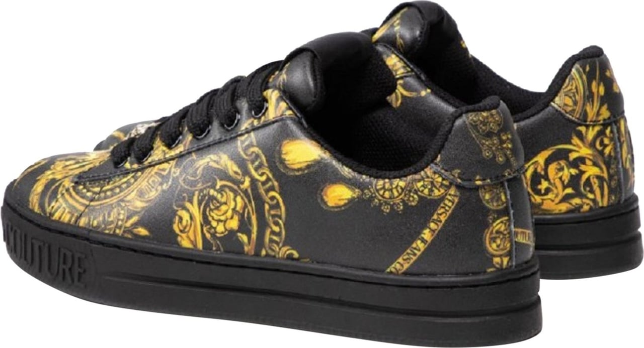 Versace Versace Jeans Couture Printed Leather Sneakers Zwart