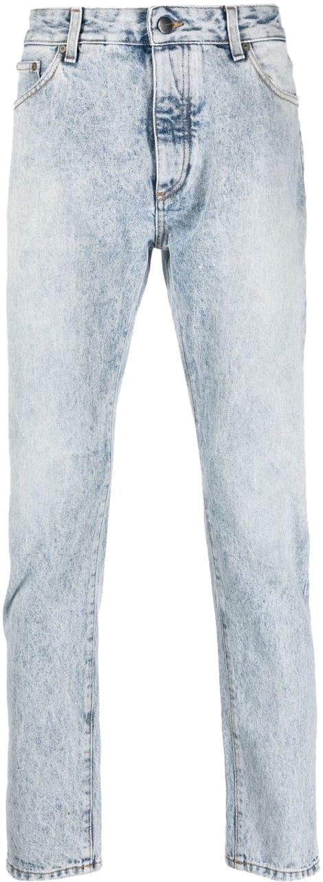 Palm Angels Palm Angels Curved Logo Print Straight Fit Jeans (lichtblauw) Blauw
