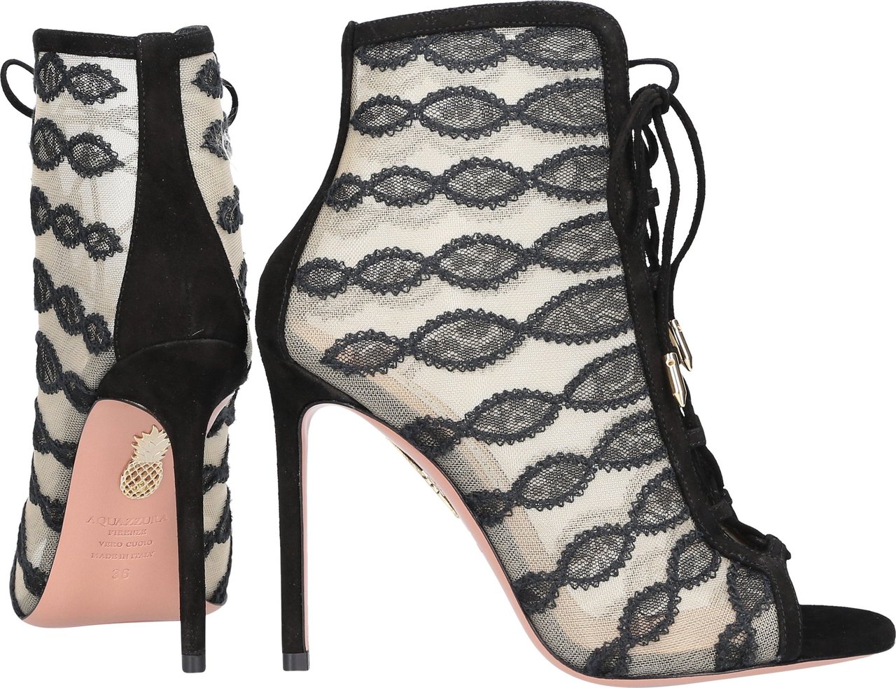 Aquazzura Lace Up Ankle Boots After Dark Lace Antigua Zwart