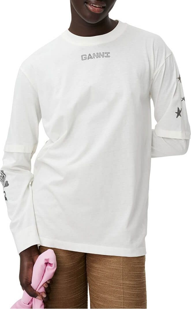 Ganni Off-white Long-sleeved T-shirt White Wit