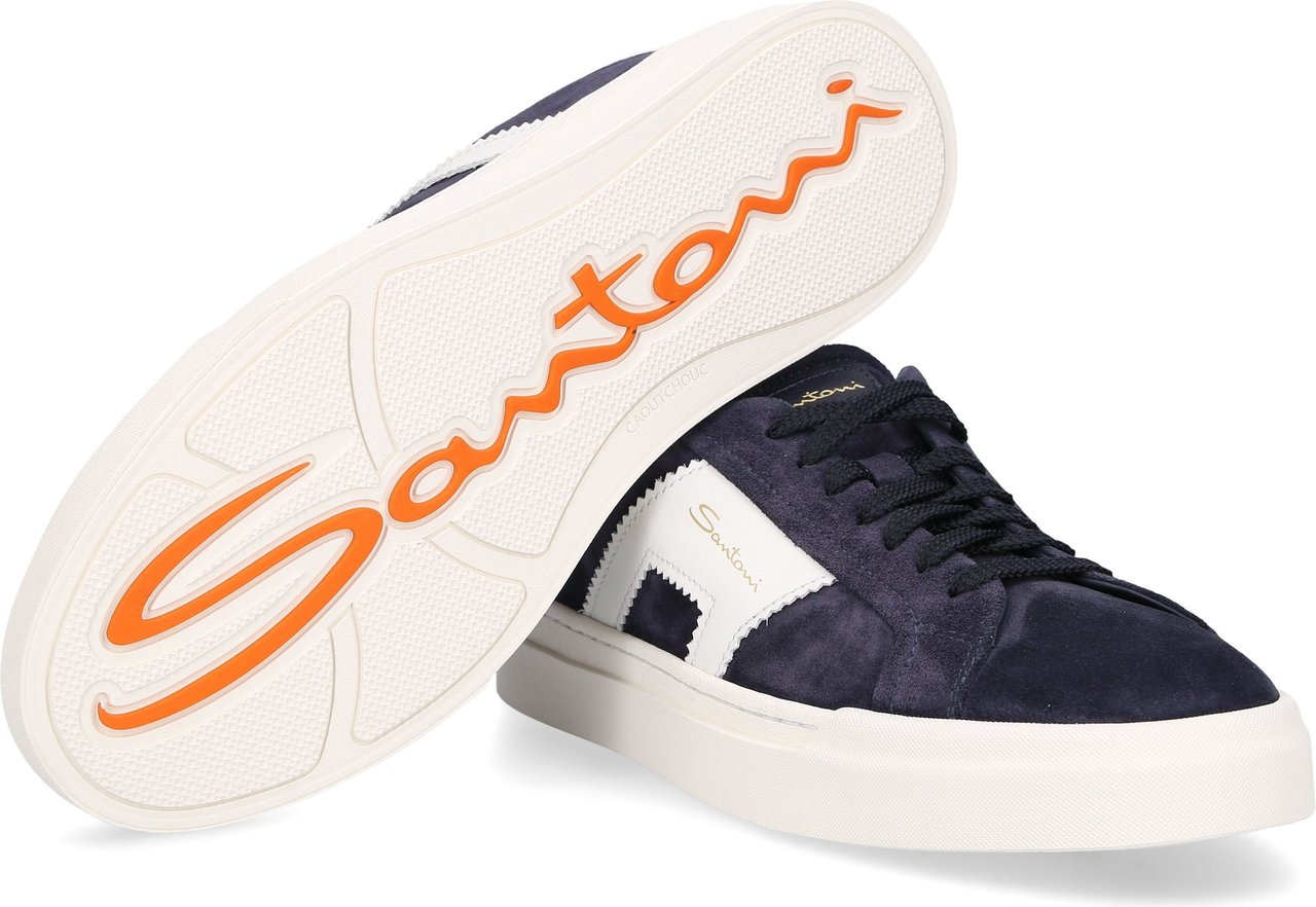 Santoni Low-top Sneakers Double Buckle Suede Speedy W Blauw