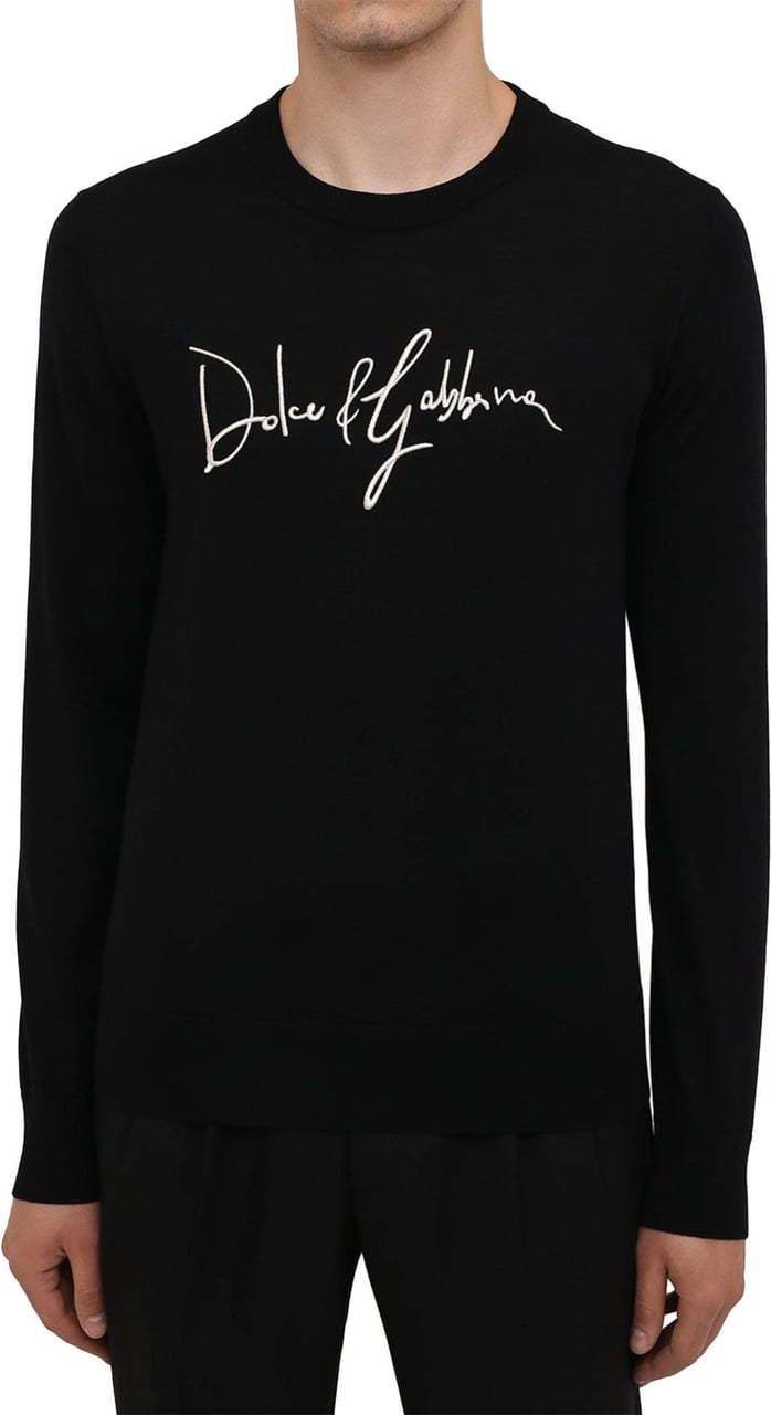 Dolce & Gabbana Dolce & Gabbana Logo Embroidered Wool Sweater Zwart
