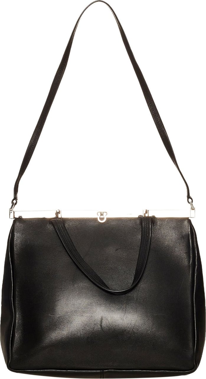 Ferragamo Gancini Leather Satchel Bag Zwart