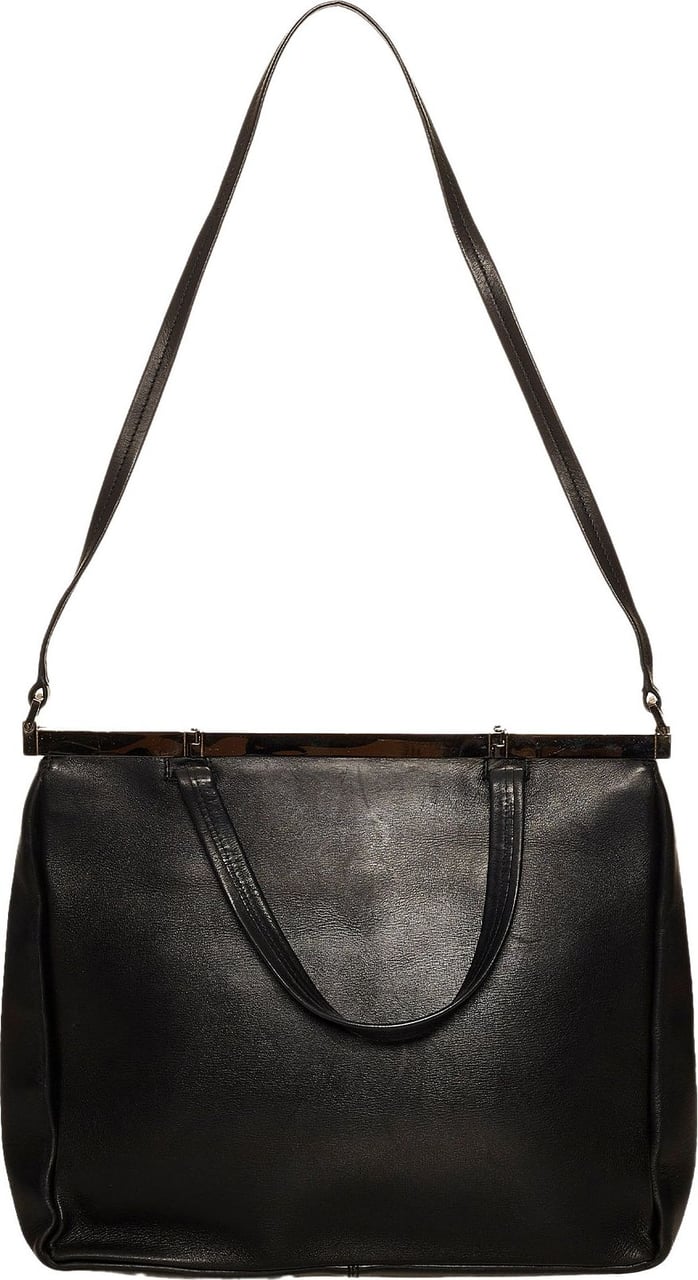 Ferragamo Gancini Leather Satchel Bag Zwart