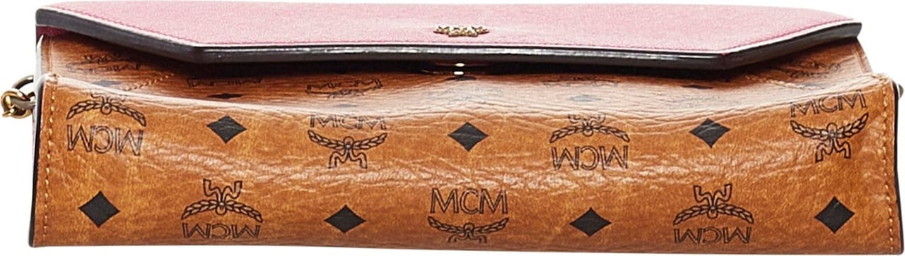 MCM Visetos Chain Leather Crossbody Bag Bruin