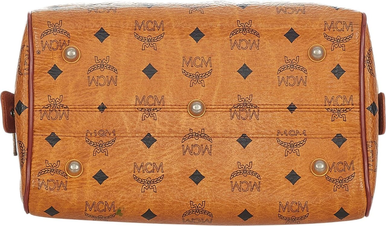 MCM Visetos Leather Boston Bag Bruin