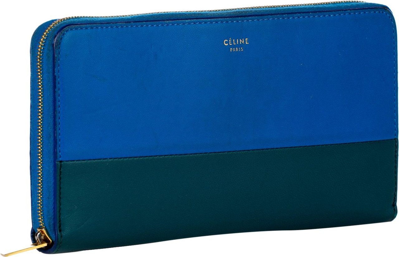 Celine Large Zipped Multifunction Bicolor Leather Wallet Blauw