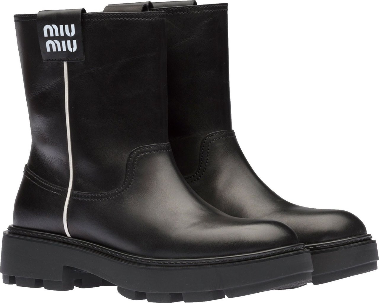 Miu Miu Miu Miu Leather Logo Boots Zwart