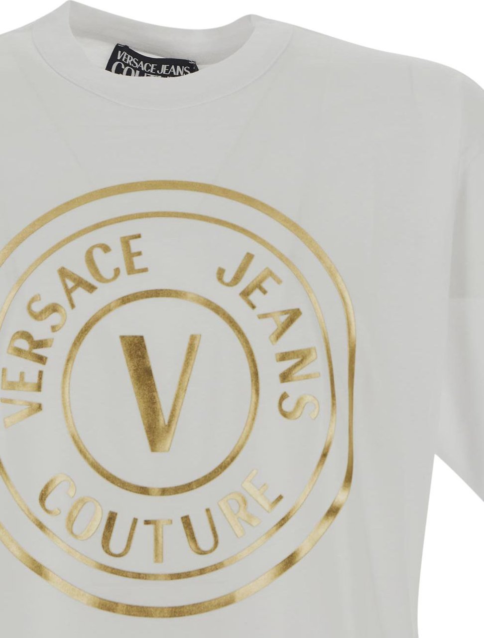 Versace Jeans Couture V-Emblem Metallic Logo T-Shirt Wit