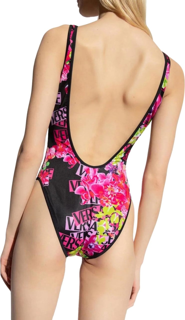 Versace logo-print scoop swimsuit Divers