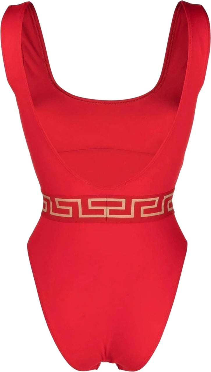 Versace Greca waistband one-piece swimsuit Rood