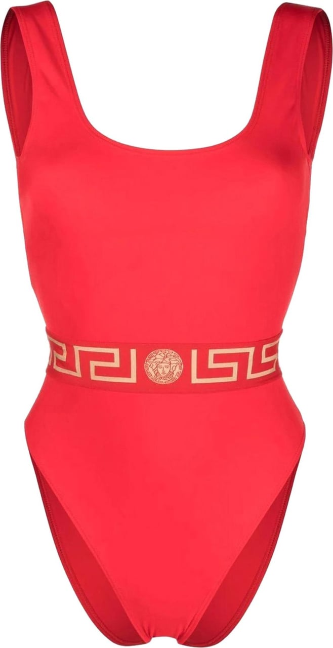 Versace Greca waistband one-piece swimsuit Rood